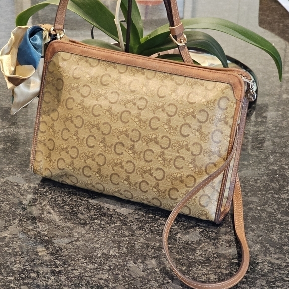 Céline "C" Monogram Horse & Carraige Coated Canvas Clutch w/Strap & Twilly Added - Picture 14 of 16